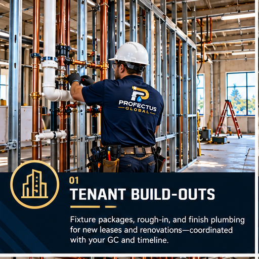 Tenant build-outs: Fixture packages, rough-in, and finish plumbing for new leases and renovations—coordinated with your GC and timeline.