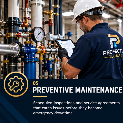 Preventive maintenance: Scheduled inspections and service agreements that catch issues before they become emergency downtime.