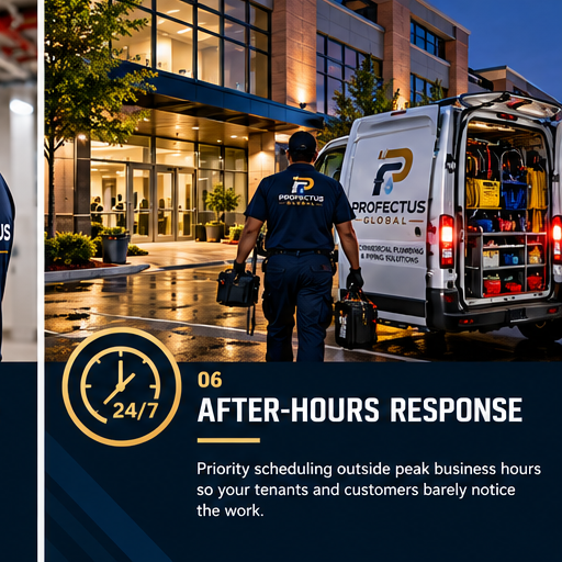 After-hours response: Priority scheduling outside peak business hours so your tenants and customers barely notice the work.